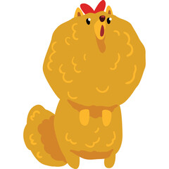 Chubby Cartoon Pomeranian Dog Dressed as a Chicken With a Red Comb and Yellow Fluffy Body on a Transparent Background