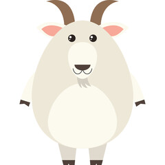 Chubby White Goat With Horns And Beard Standing Front View Simple Flat Illustration Isolated On Transparent Background