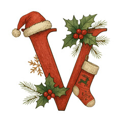 Fototapeta premium PNG Festive letter V illustration, transparent background