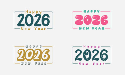 2026 Happy New Year Vector Pack: Diverse, colorful, modern typography bundle.