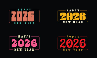 2026 Happy New Year Vector Pack: Diverse, colorful, modern typography bundle.