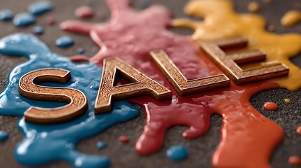 Artistic Sale Promotion Featuring Bold Letters and Vibrant Color Splashes