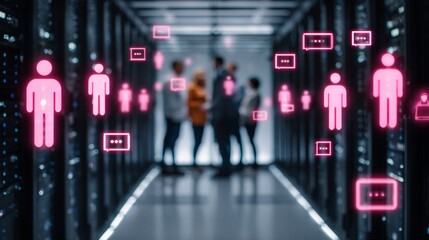 Strategic minds in the digital fortress. Online collaboration concept. Integrating expertise: it professionals in data security discussion. Social media interaction. Digital friends network.