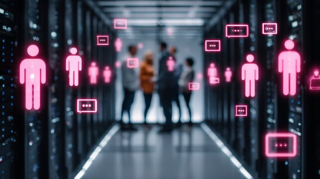 Strategic minds in the digital fortress. Online collaboration concept. Integrating expertise: it professionals in data security discussion. Social media interaction. Digital friends network. - Powered by Adobe