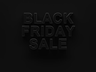 Black Friday Sale text with dark shadows on black background. 3d render of Black Friday text. Dark shadowy Black Friday sales, selling merchandise, or advertisement for the holiday.