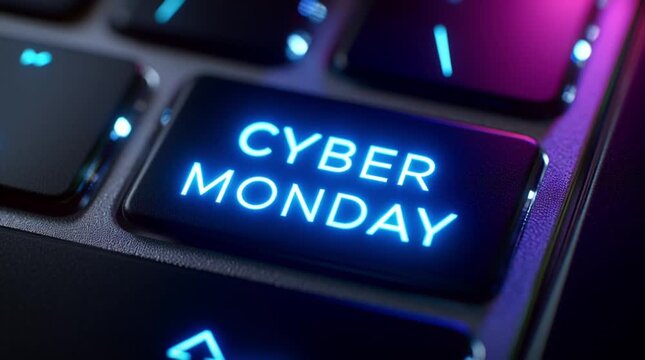 Cyber Monday text on the keyboard button. The concept of Black Friday and winter sale. - Powered by Adobe