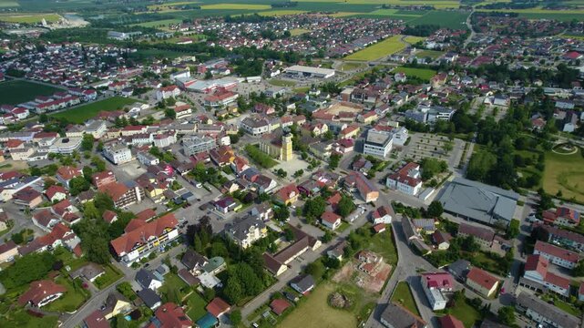 Aerial view around the city Pocking in Germany., Bavaria on a sunny afternoon in spring.