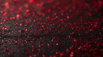 Abstract blur red glitter on black background.