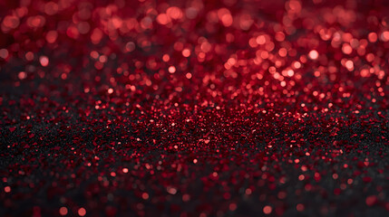 Abstract blur red glitter on black background.