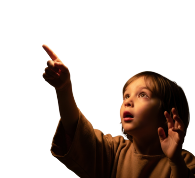 Child reaches for the sky portrait inspirational isolated on transparent background - Powered by Adobe