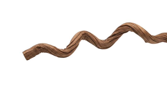 Wavy wooden stick for crafting projects on isolated on transparent background
