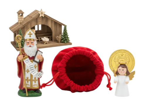 Festive christmas scene holiday figurines isolated on transparent background