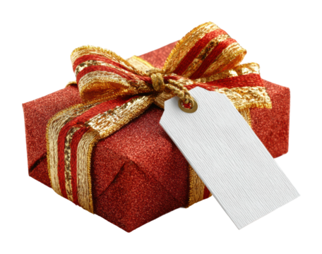 Gift-wrapping action holiday celebration present red sparkle isolated on transparent background