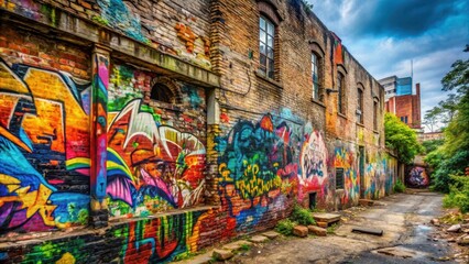 Fototapeta premium old stone wall covered in vibrant street art graffiti