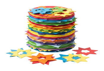 Crafting colorful paper stars for kids creative project isolated on transparent background