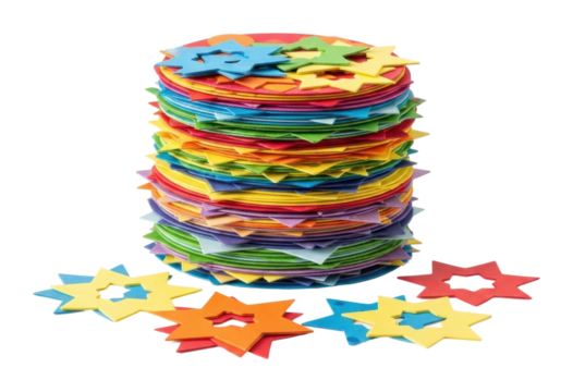Crafting colorful paper stars for kids creative project isolated on transparent background