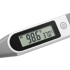 Using digital thermometers for home body temperature measurement isolated on transparent background