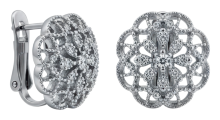 Elegant silver earrings display jewelry store product isolated on transparent background