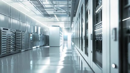 Modern data center with rows of servers and advanced cooling systems - Powered by Adobe