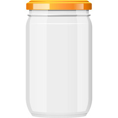 Clear Glass Jar With Orange Lid Transparent Background Isolated For Food Storage And Preservation Studio Shot