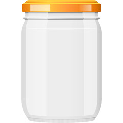Clear Glass Jar With Orange Screw Top Lid Isolated On Transparent Background For Storage And Preserving Food And Liquids