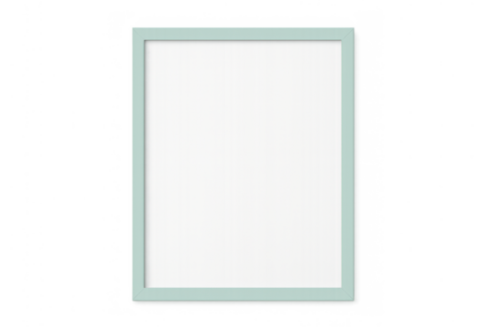Vertical blank picture frame mockup with mint green border, empty template for content on transparent background