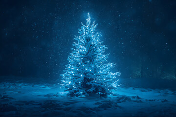Magical snow covered Christmas Tree stands out bri.