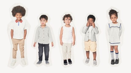 Fototapeta premium Preschoolers on a rough cut paper effect design
