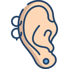 Close Up Of A Caucasian Ear With Blue Earrings On Transparent Background With A Light Peach Skin Tone And Dark Blue Outline