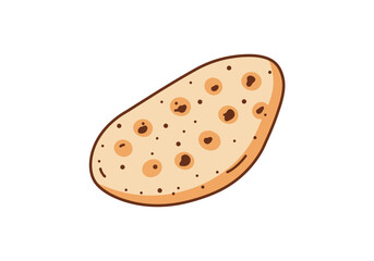 A light brown oblong flatbread with darker brown spots on a white background
