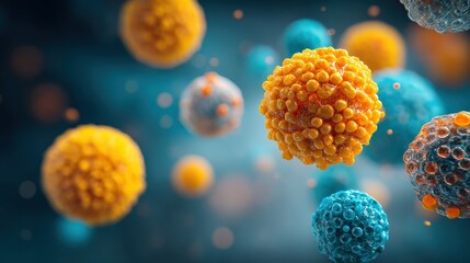 A vibrant, artistic representation of microorganisms, showcasing colorful spherical shapes against a blurred backdrop.