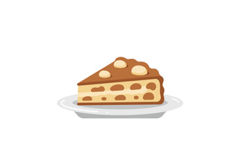 A triangular slice of layered dessert with brown topping and white dollops on a plate