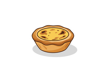 Cartoon illustration of a single Portuguese egg tart with a caramelized top