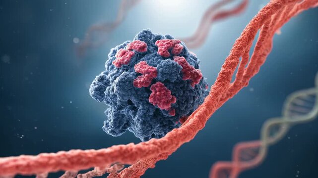 Serious viral infection from pathogen causing mutation to human DNA helix molecule. Biology and genetic science research exploring gene therapy for future medicine