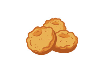 Three round light brown textured snacks piled together on a white background