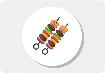 Two colorful meat and vegetable skewers depicted in a flat illustration style
