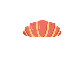 Stylized salmonpink and yellow striped croissant illustration on white background
