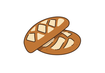 Two stylized loaves of brown bread with scored tops on a white background