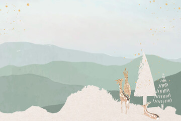 Obraz premium Green Christmas, winter illustration background