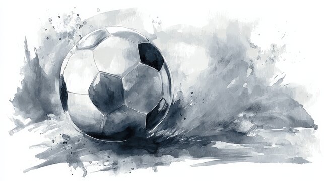A dynamic watercolor illustration of a soccer ball in motion, capturing the energy and excitement of the game.
