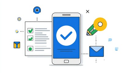 A smartphone displaying a checklist with checkmarks and icons, symbolizing task completion and digital organization.