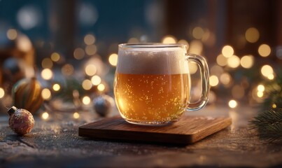 The scene conveys a festive mood, with the warm glow of the lights