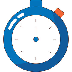 Close-up Top View of a Blue Stopwatch with Orange Button on a Transparent Background Minimalist Illustration of a Timekeeping Device