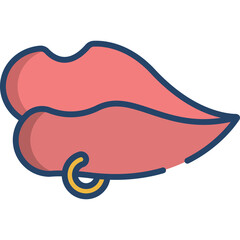 Close Up of Pink Lips with a Gold Hoop Earring Piercing on the Bottom Lip against a Transparent Background