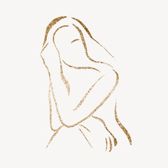 Aesthetic woman collage element, gold drawing illustration