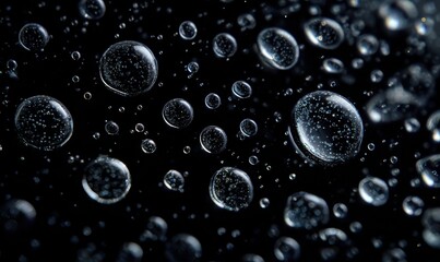 A close up of water droplets on a black background