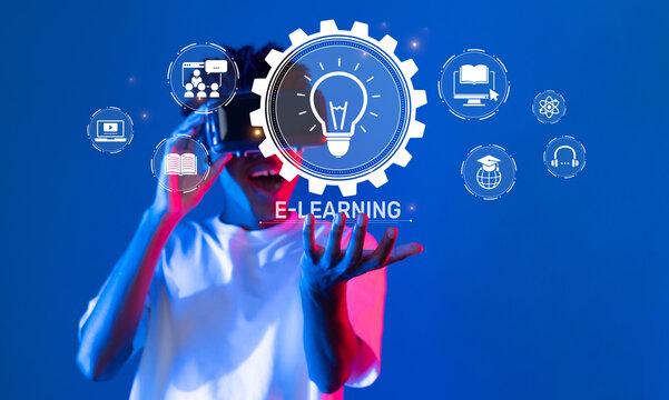 A dynamic scene showcasing a young individual immersed in digital learning, highlighting the transformative power of e-learning tools and modern education methods. XDMCP
