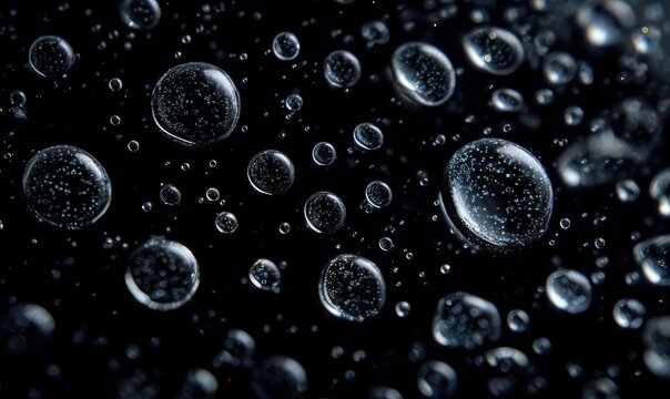 A close up of water droplets on a black background - Powered by Adobe
