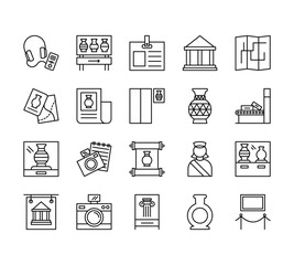 20 set of outline web museum icons such as museum, guide, vase, museum, column vector thin icons for report, presentation, diagram, web design, mobile app