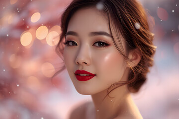 Winter Beauty asian Woman. Christmas asian Girl Makeup